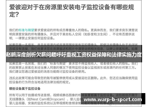 赵鹏深度剖析欠薪问题呼吁重视工资权益保障和法律实施力度