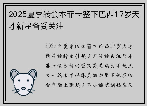 2025夏季转会本菲卡签下巴西17岁天才新星备受关注